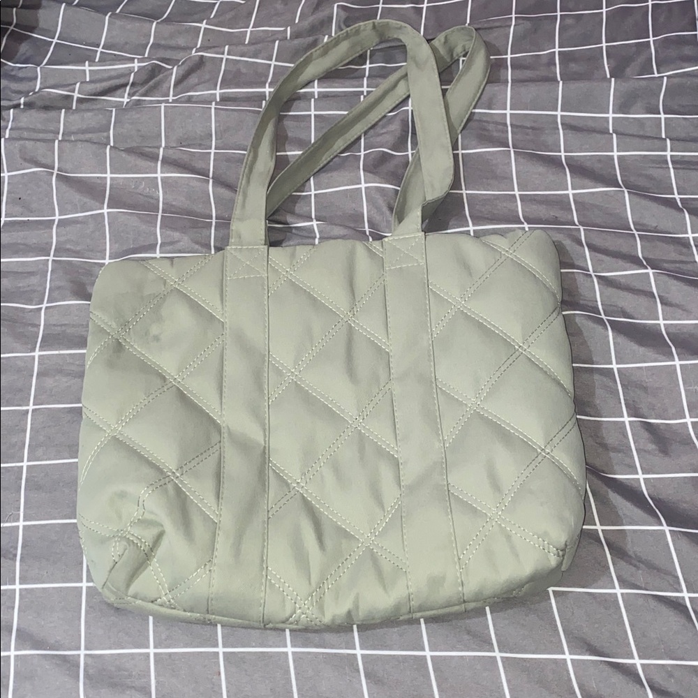 Elegant Quilted Tote Bag - Sage Green